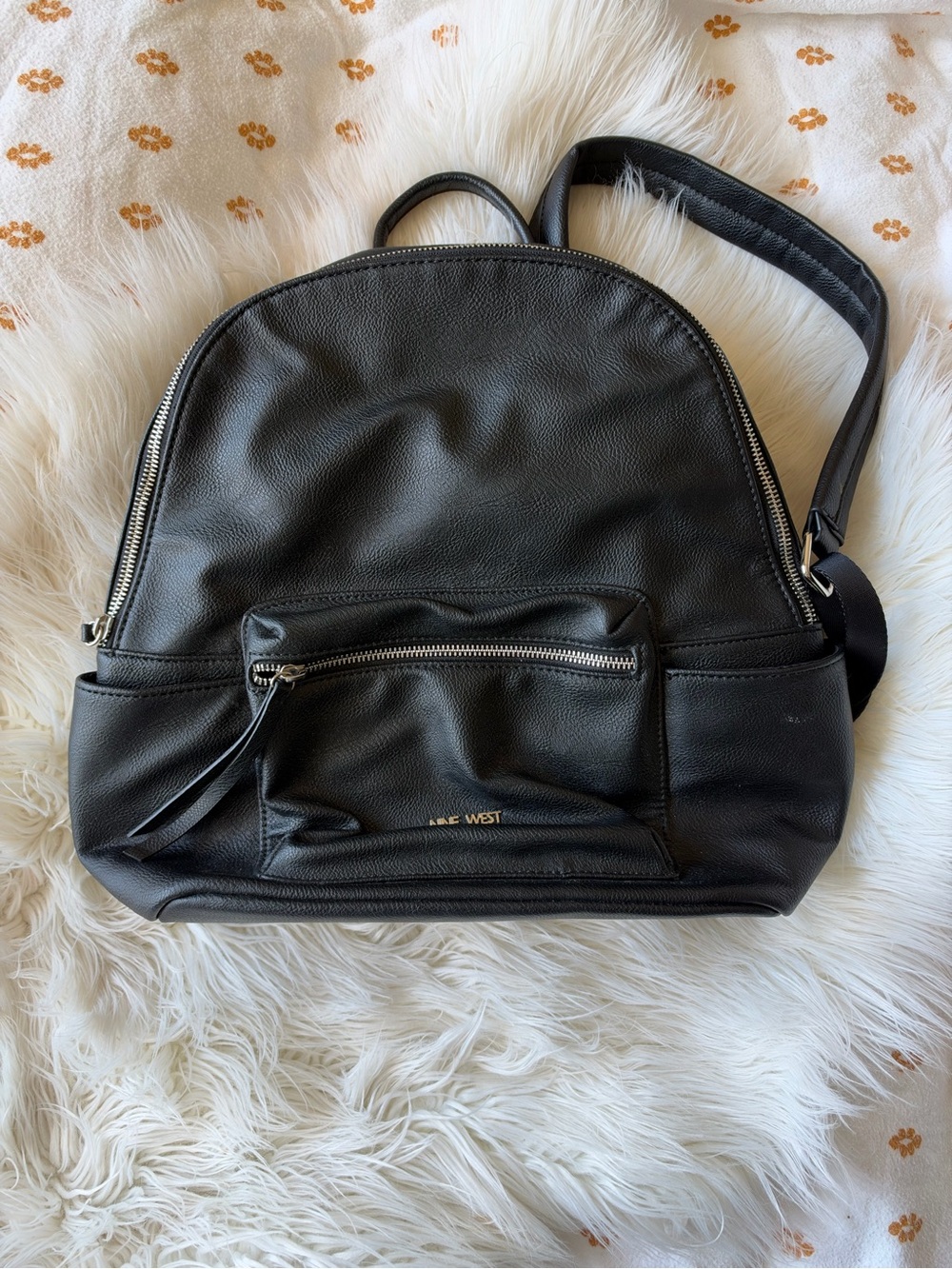 Nine West Black Faux Leather Backpack with Front Zip Pocket
